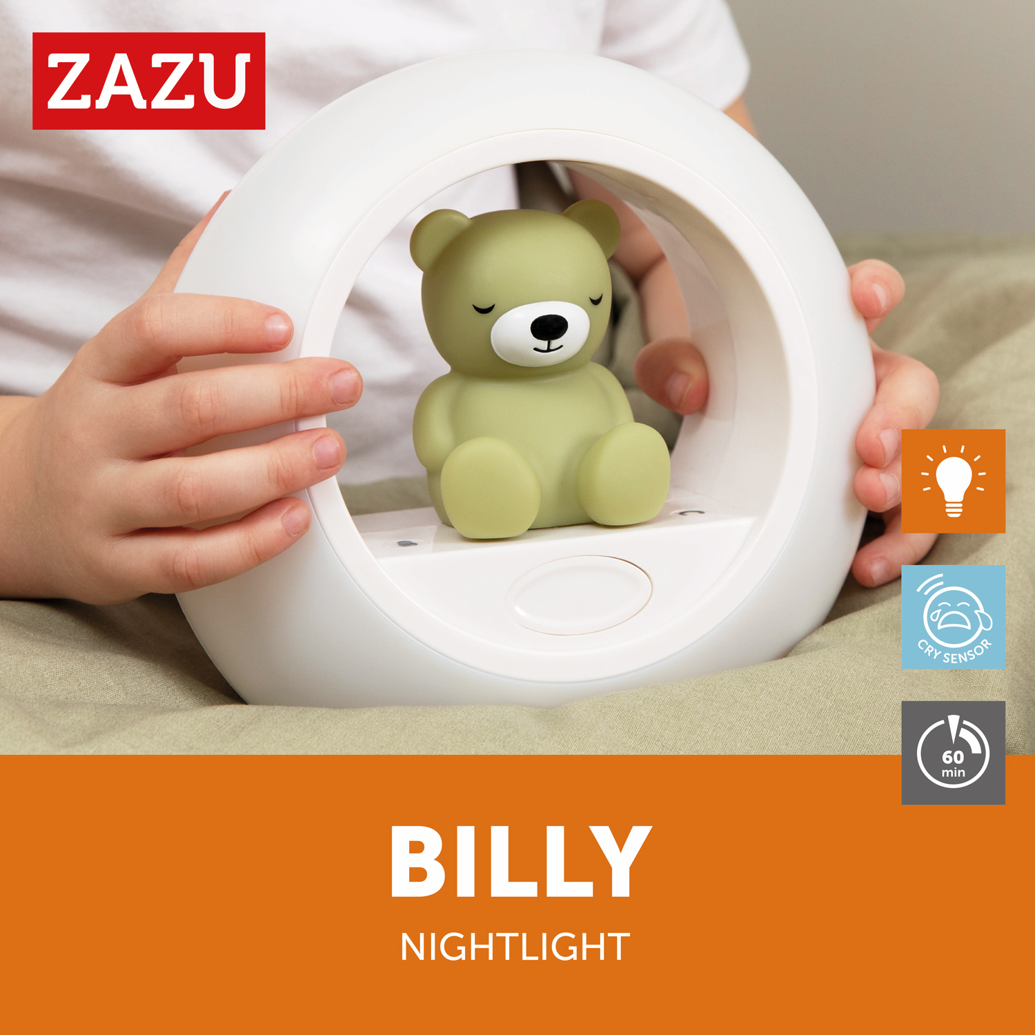 מנורת לילה דגם דובי עם חיישן בכי - BILLY